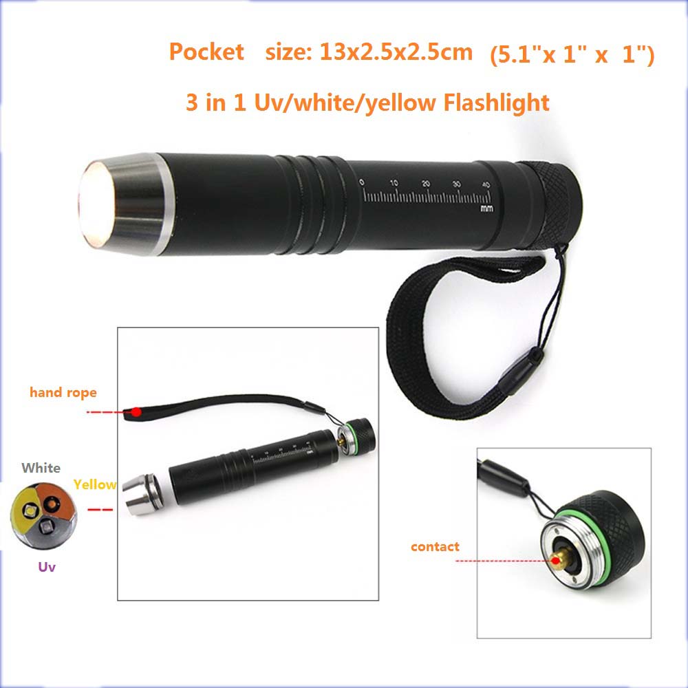 QLEE Led 3 In 1 Uv Flashlight Blacklight 365nm Ultraviolet Lights