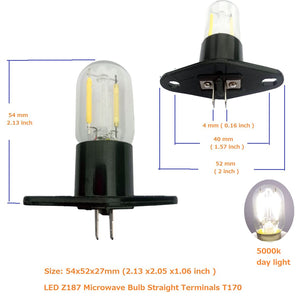 QLEE Led Z187 Microwave Bulb Straight Terminals T170 1.5w Refrigerator Filament Lamp Replacement For Ge Lg Sharp Midea Whirlpool Panasonic Bauknecht 20w Genuine Wb36x10063 Wb36x10131 3513601,2 Pack