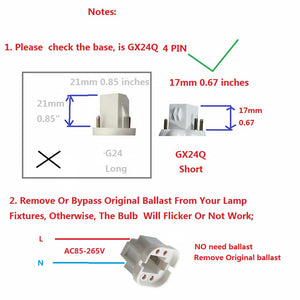 QLEE Gx24 Led Bulb 4 Pin 12w PL Retrofit Lamp 4000k Daylight Eye Protection GX24Q LED Recessed Reading Desk Table Down Light 360 Degree Beam 26W CFL Equivalent No UV, 2 Pack,Remove/Bypass Ballast