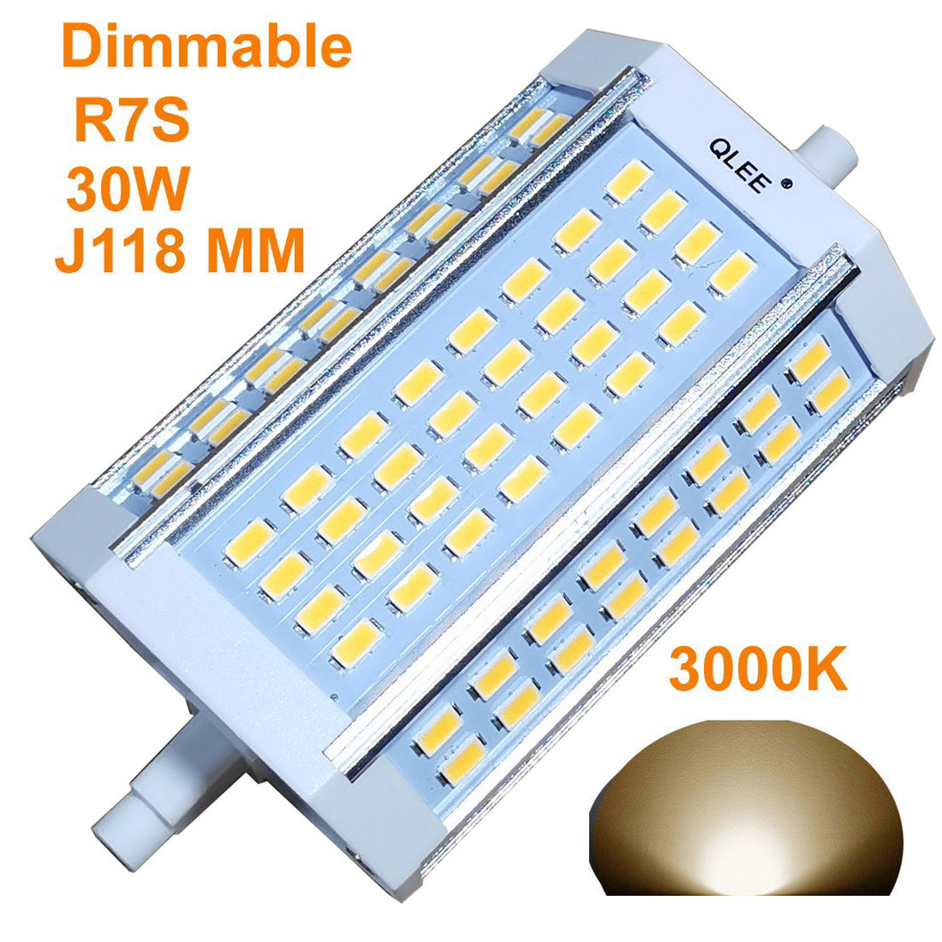 QLEE R7S LED Dimmable Bulb 30W Warm light 3000k Double Ended J type J118 R7S LED Floodlight AC120V 230v 3000LM For 200W 300w 400w 500w Halogen Replacement Lamp